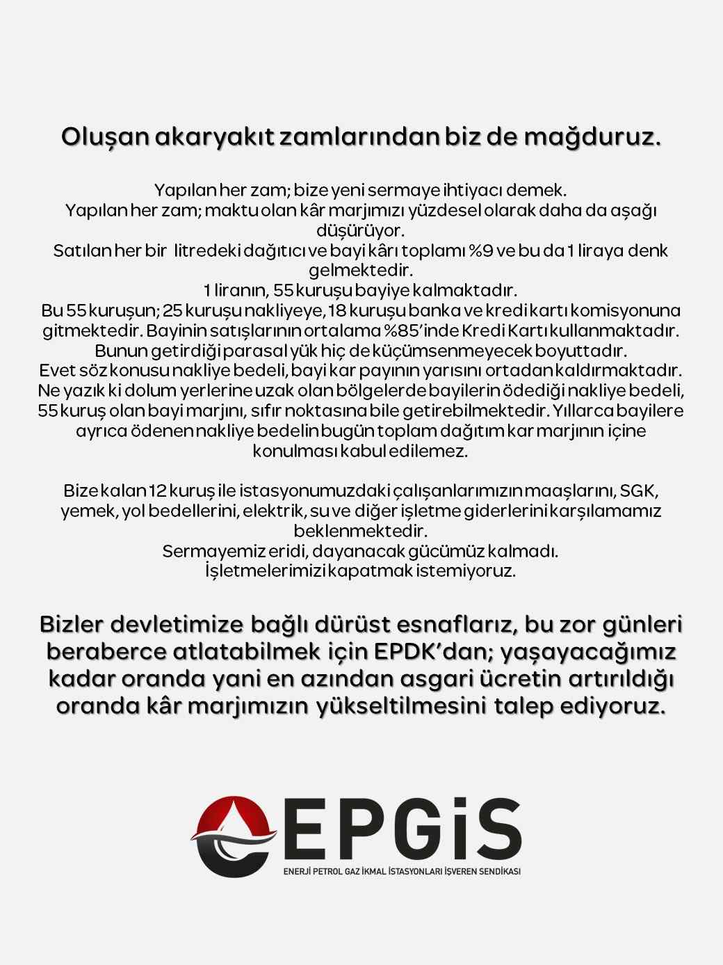 EPGİS'ten Kar Marjlarının Yükseltilmesi Talebi: Akaryakıt Zamlarından Mağduruz