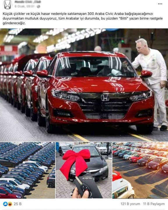 Facebook'taki Sahte Honda Civic Çekilişiyle İlgili Honda'dan Açıklama! 2 Facebook'taki Sahte Honda Civic Çekilişiyle İlgili Honda Türkiye'den Açıklama