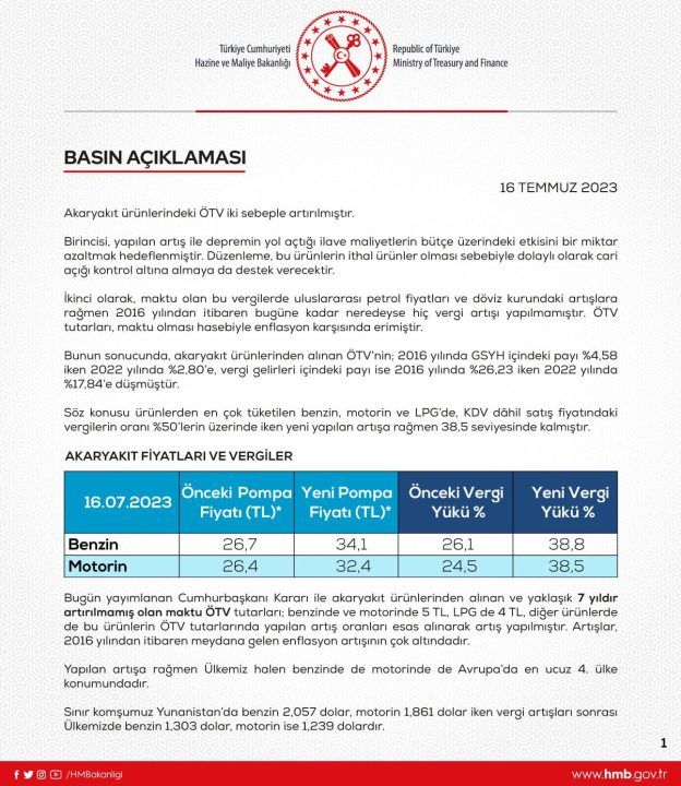 Hazine ve Maliye Bakanlığı'ndan, Akaryakıtta Ötv Artışına İlişkin Açıklama 3 Akaryakıtta ÖTV