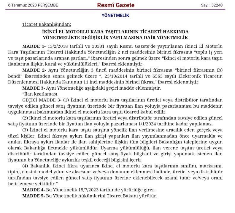 İkinci El Araçlar Sıfır Fiyatından Yükseğe Satılamayacak! 2 İkinci el araçlar sıfır fiyatından yükseğe satılamayacak
