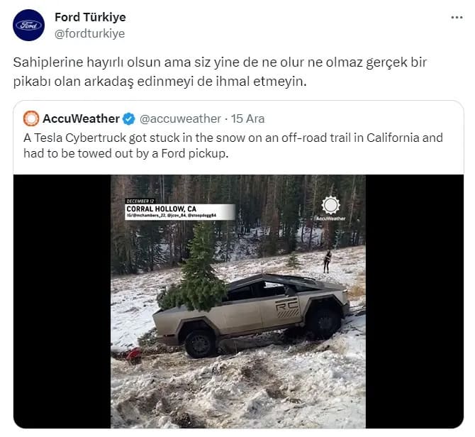 Ford Türkiye'den Dikkat Çeken Tesla Cybertruck Paylaşımı 3 Ford Türkiye'den Dikkat Çeken Tesla Cybertruck Paylaşımı